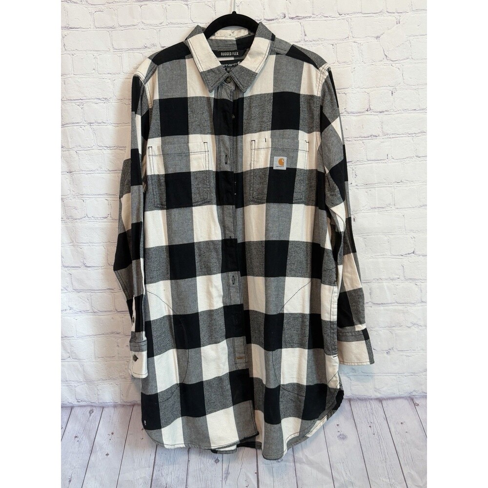 Carhartt Women XL 16-18 Rugged Flex Buffalo Plaid Flannel Shacket Shirt Jacket